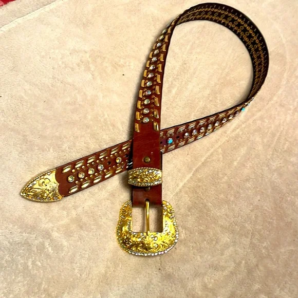 Nocona | Accessories | Gold Tone Bling Belt Quality Leather 